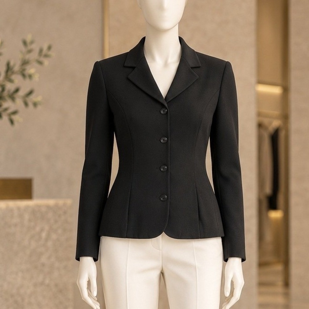 Vianco Paris Womens Blazer Black Solid Four Button Tailored Suit Jacket Size 6